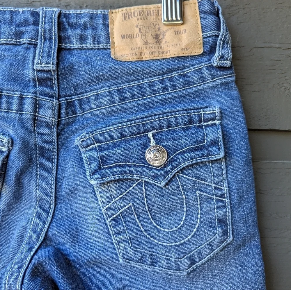 True Religion Kids Slim Fit Jean Short Size 6 Snap Closure Frayed Hem Stretch